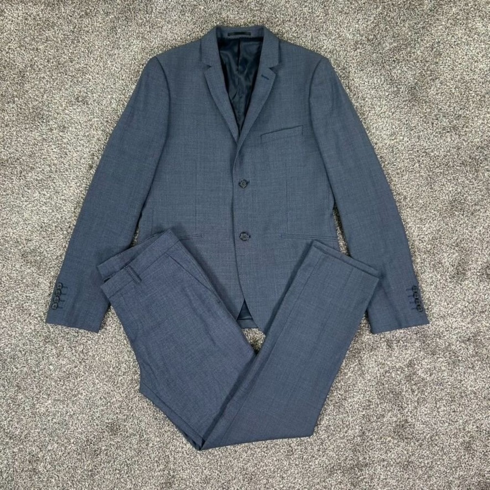 Topman Navy Blue Two Piece Suit Wool Blend Men 40 Sports Blazer Jacket 30S Pants